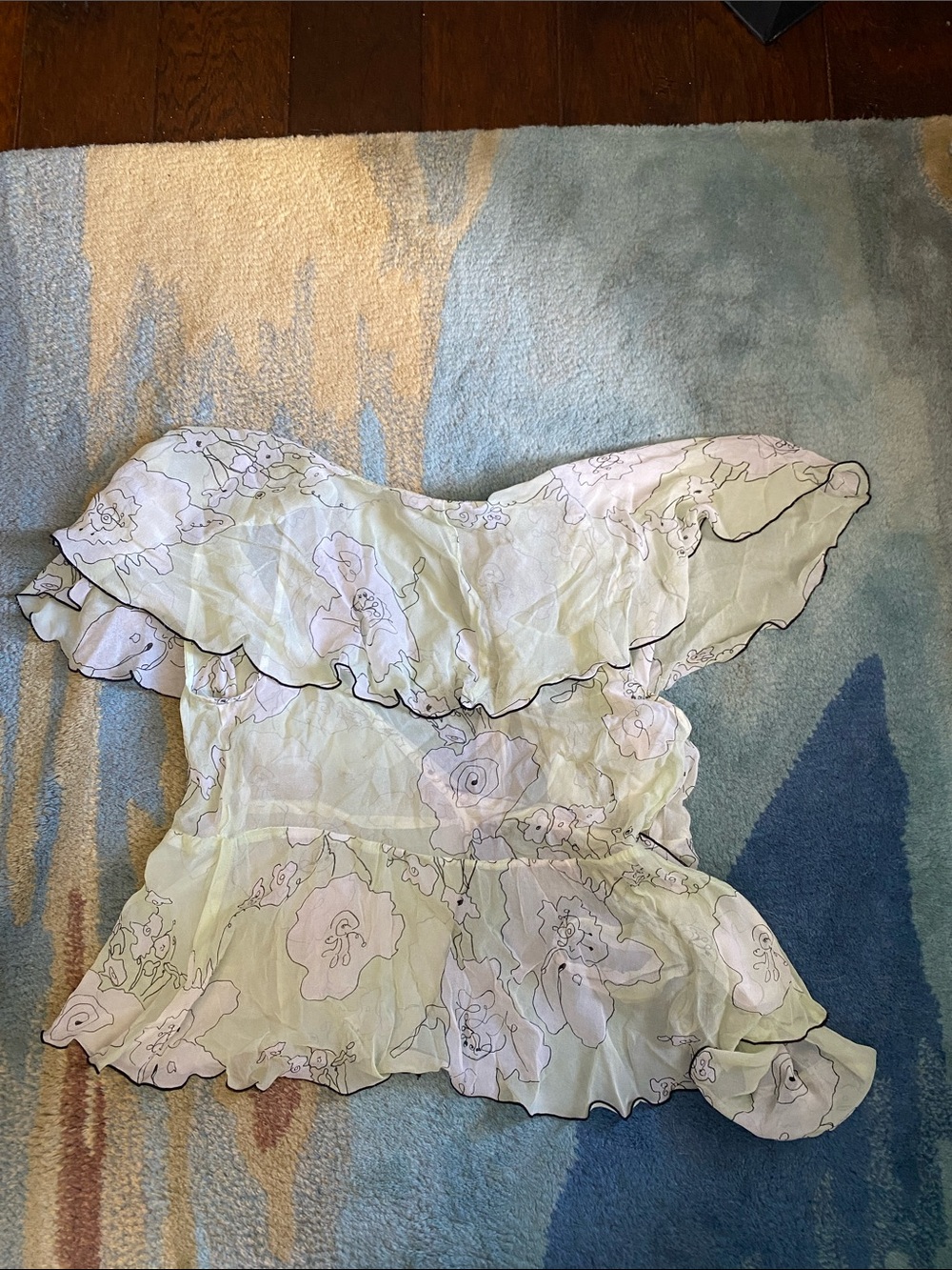 Anna Sui 2000s Pale Green Floral Sheer Wrap Blouse Size 8 - Picture 4 of 4